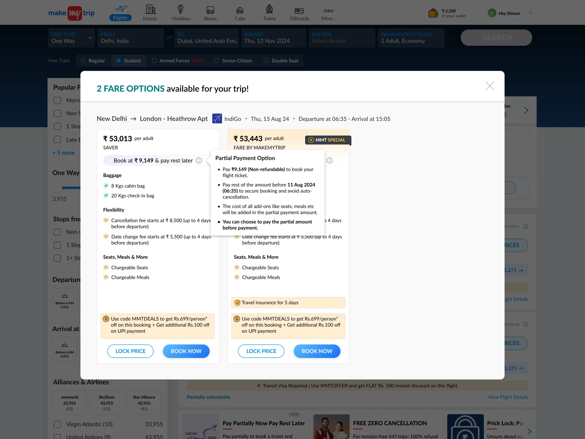 Fare family modal mockup