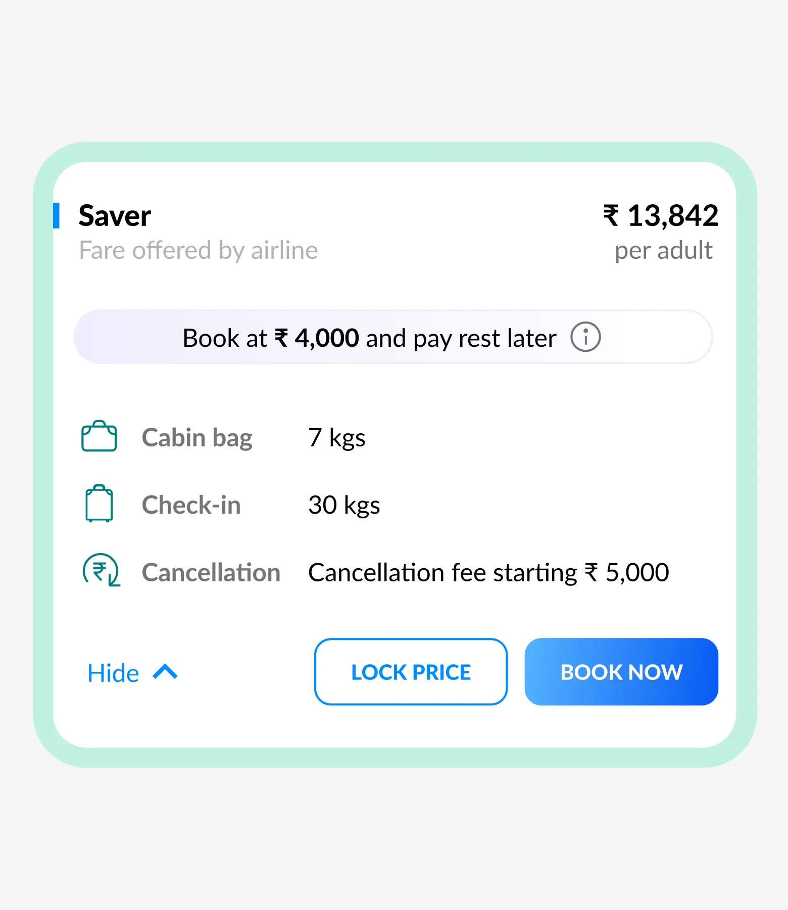 MakeMyTrip Partial Payment mobile preview