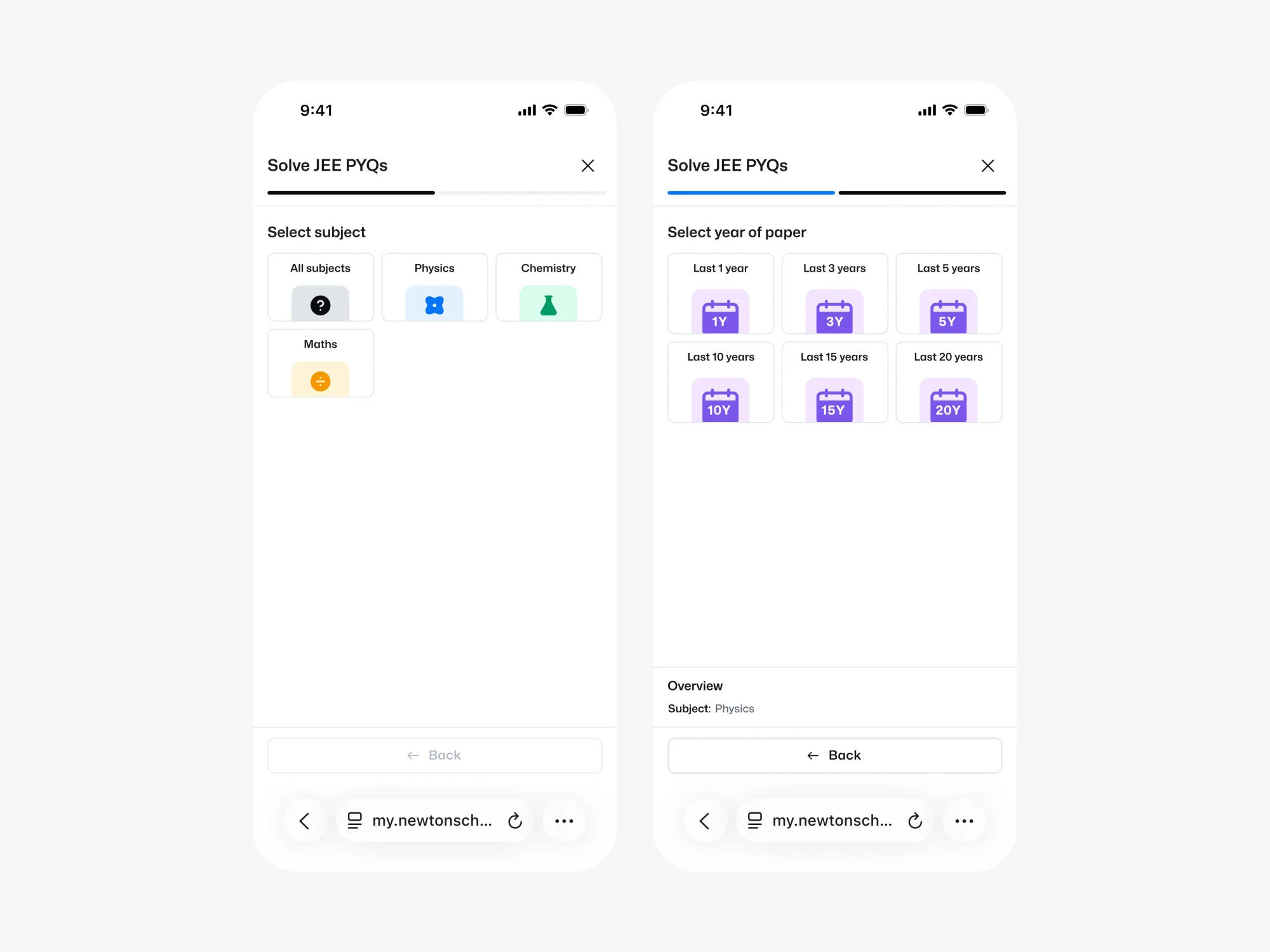 Selecting year and subject