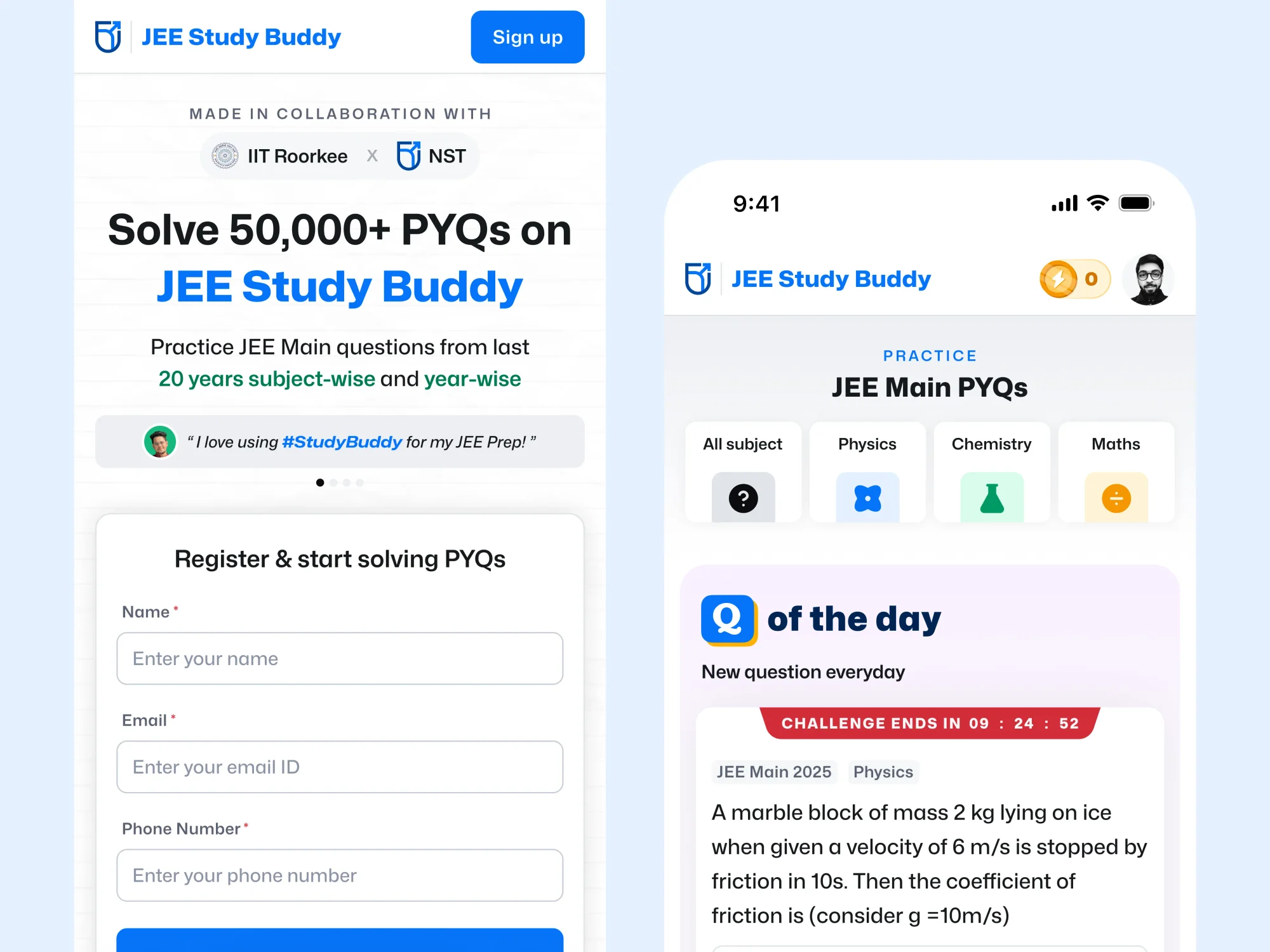 Newton School JEE Study Buddy desktop preview